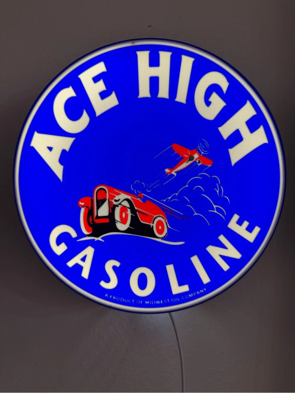 Ace High Gasoline Blue and Red Wall Sign by